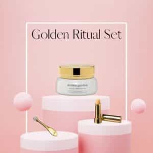 Aroma Garden Golden Ritual Set – luxuriöse 24K Gold Naturkosmetik mit Anti-Aging Augencreme, Lippenbalsam und gratis Gold Crystal Massagekugel für strahlende Haut